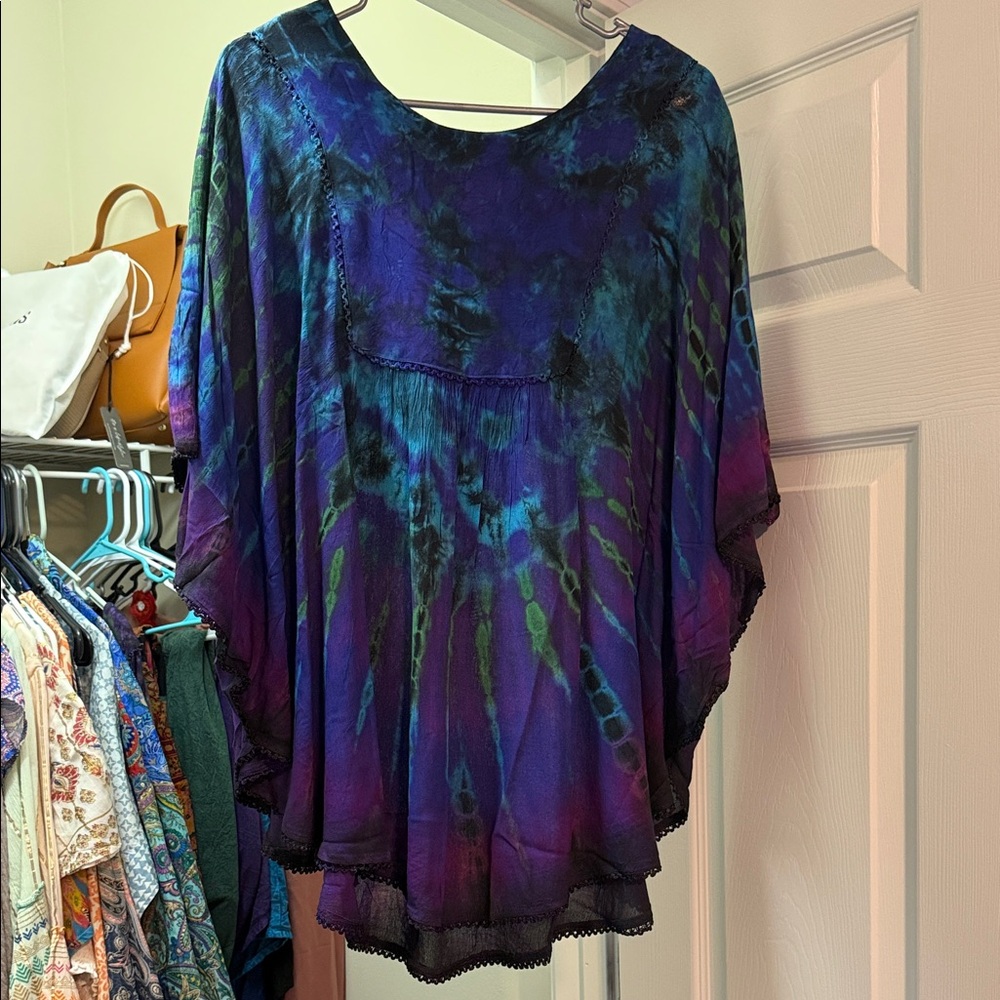 Boho Tie-Dye Women's Top - Blue and Purple
